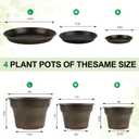 Plant Planters Pots Set of 4 Pack 13 InchLarge Plastic Flower Pot for Indoor Plants with Drainage Holes & Trays, Resin Decorative Container Sets with Saucer for House Outdoor Garden Plant Dark Gold