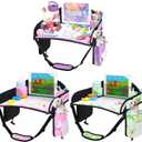 3PCS Kids Travel Tray for Airplane - Toddler Car Seat Table Tray, Road Trip Essentials for Boys & Girls, Carseat Lap Desk for Kids Road Trip Activities (Pink/Green-/Purple)