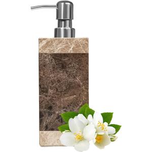 Marble Soap Dispenser, Amaauto Lotion&Hand Soap Dispenser with Stainless Steel Pump for Bathroom Kitchen Countertop, 8 Ounces Soap Dispensers (Rectangular, Brown)
