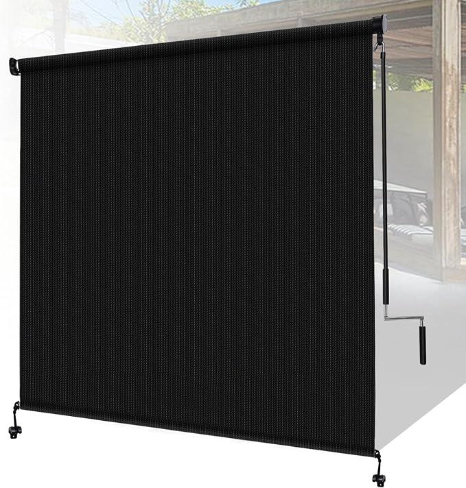 Shade&Beyond Outdoor Roller Shades with Splicing Design, 8' W x 8' H Cordless Patio Roll Up Blinds, Exterior Shade Cloth Roll for Porch, Gazebo, Pergola, Balcony, Black