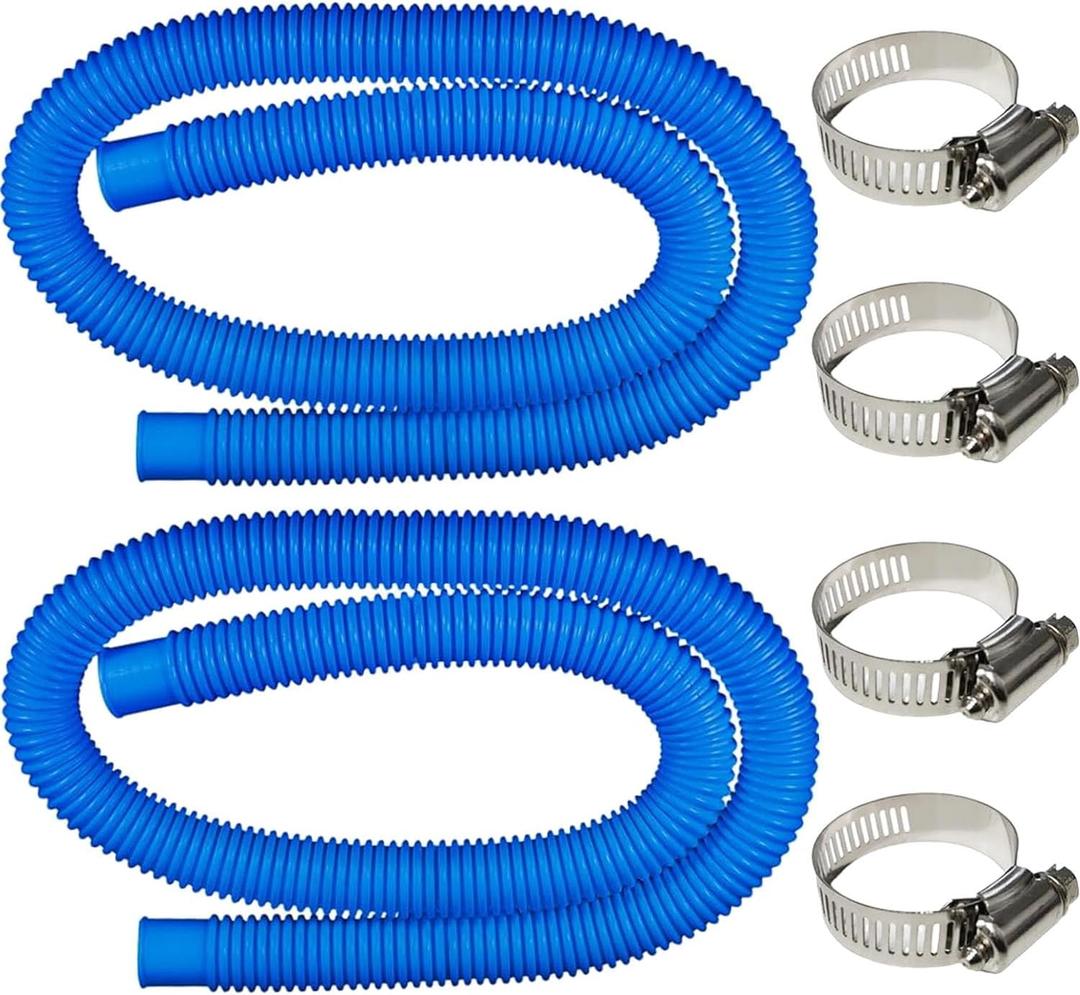 2 Pack 1.25" x 59" Pool Hoses for Above Ground Pools, Upgraded Pool Pump Replacement Hose for Intex Filter Pump 607, 637, 330GPH, 530GPH, 1000GPH, with 4 Metal Clamps (Blue)