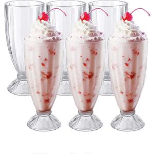 Cedilis 6 Pack Milkshake Glass with 6 Long Metal Spoons, Old Fashioned Soda Glasses, Fountain Classic Glass for Ice Cream, Clear, 12oz