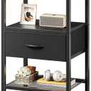 Huuger Night Stand with Fabric Drawer, Side Table with Mesh Shelf, Bedroom Nightstand, Fabric Drawer Dresser, Open Shelf, Metal Frame, Couch Side, Black