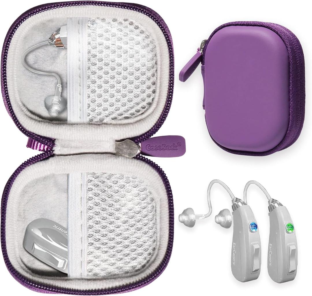 CaseSack Case for Hearing Aids compatible with EarCentic EasyCharge Rechargeable Hearing Aids also for Otofonix Elite/Encore, Banglijian, Britzgo, My Tone, LIGINN, Blaids, Lexie, Tweak (Purple)