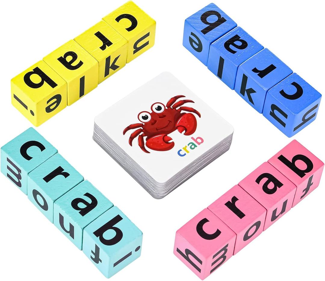 DragonflyDreams Wooden Blocks Spelling Game, Wooden Alphabet Puzzles Blocks, Matching Letter Game Kids Toys Alphabet Spelling Montessori Learning Toy Early, Learning Toys for Kids Ages