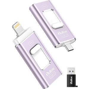 Gulloe 512GB Dual Interface Flash Drive for Phone Storage Photos Videos, Phone USB Backup External Photo Memory Stick - No App Required, Compatible with iPhone, iPad, Android & PC (Lavender Purple)