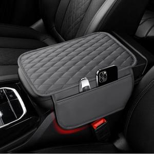 Car Center Console Cover, Upgraded Microfiber Leather Car Arm Rest Cover with 2 Storage Bags, Universal Armrest Cover for Car Storage Box Car Interior Accessories Protector for Most Vehicle-Gray