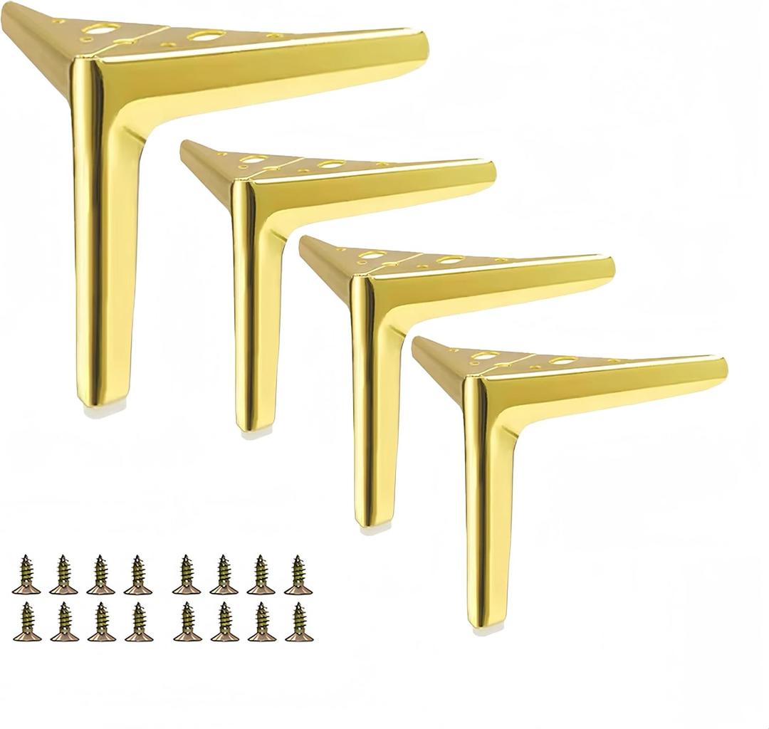 SWTOOL Gold Metal Furniture Legs Heavy Duty Triangle Furniture Feet DIY Modern Replacement Legs for Cabinet Sofa Couch Chair-Set of 4-4.5"x 4.5"x 4.7"(Lx Wx H)