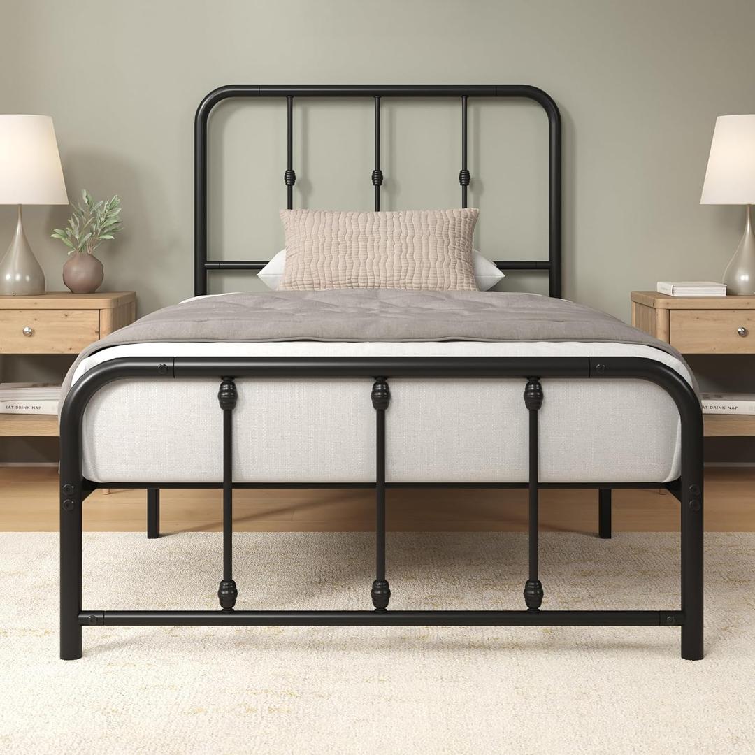 Zinus Leonardo Metal Platform Bed Frame, Victorian Spindle Style Headboard and Footboard, Heavy Duty Bed Base, Ample Underbed Space, Twin