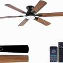 KNUN 56 inch Ceiling Fans with Lights, Brown Flush Mount Ceiling fan with Light and Remote/APP Control, 3CCT, Dimmable, Noiseless, Low Profile Ceiling Fan for Bedroom, Patio, Indoor/Outdoor Use
