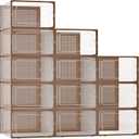 Kuject X-Large Shoe Storage Boxes Organizers for Closet 12 Pack, Fit Size 11,Clear Plastic Stackable Sneaker Containers for Entryway, Space Saving Shoe Rack, Brown