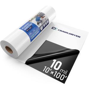 Crawl Space Vapor Barrier - 10 mil (10' x 100'), Thick Plastic sheeting, Drop Cloth Moisture Barrier Covering for Crawl Space Encapsulation, Heavy Duty Polyethylene Film, Black and White Panda Film