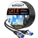 Cat 8 Ethernet Cable Slim 100ft Outdoor&Indoor, Pure Copper Cat8 Internet Cable for Waterproof & Direct Burial, Flexible Cat8 Ethernet Cable 40G 2000MHZ, Cat 8 Network Cable for Indoor Black
