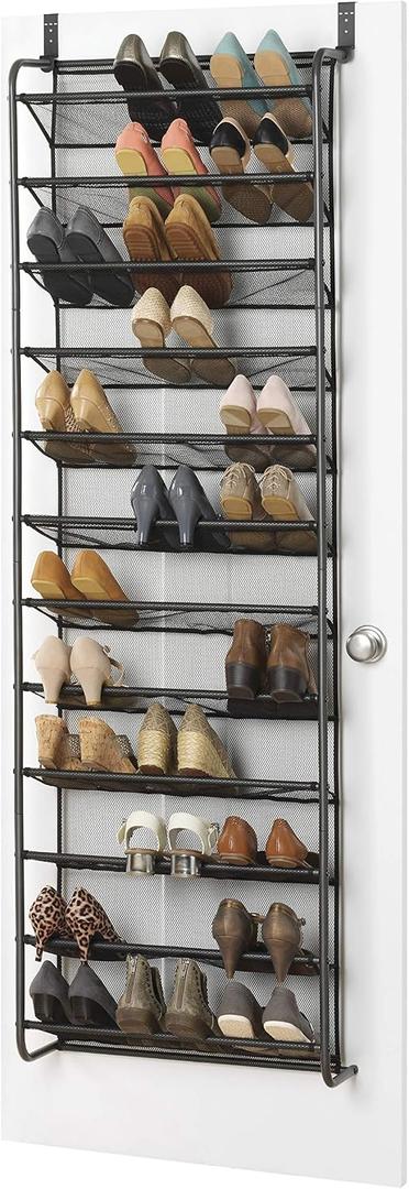 Whitmor 36 Pair Over the Door Shoe Organizer, 12 Tier Hanging Shoe Organizer, Heavy Duty Metal & Mesh Shoe Holder, Hanging Shoe Rack for Closet Storage, 69"L x 21.7"W x 7.5"H, Gunmetal Gray