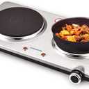 Electric Double Burner Hot Plate for Cooking, 1800W Portable Electric Stove, 6 Speed Adjustable Thermostats, Stainless Steel Hot Plate for Kitchen, Dorm and Camping