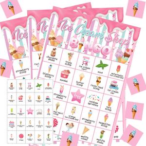 Kavoc Ice Cream Bingo Game for 24 Players - Party Games Cards for Adults, Baby Shower, Summer Holidays - Ice Cream Party Supplies