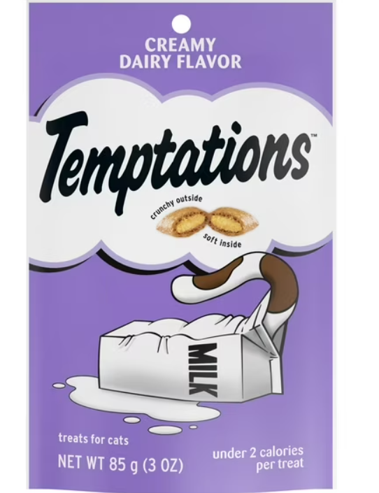 Temptations Classic Crunchy and Soft Cat Treats, Creamy Dairy Flavor, 3 oz. Pouch (Pack of 10)