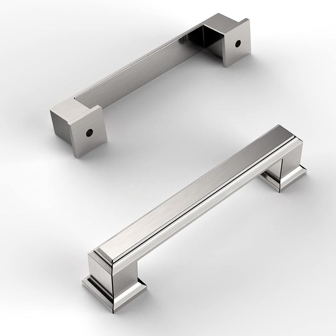 Amerdeco 10 Pack Brushed Satin Nickel Cabinet Pulls 3-3/4 Inch(96mm) Hole Center Cabinet Hardware Kitchen Cabinet Handles for Bathroom Drawer Pulls Dresser Pulls ZH0001 (3.75"/96MM Hole Center)