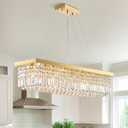 Siljoy 8-Light Modern Crystal Chandelier, 40'' Gold Rectangular K9 Crystal Raindrop Chandelier, Luxury Dimmable Crystal Ceiling Light for Living Dining Room Kitchen Island L40'' x W10'' x H10''