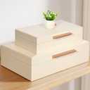 Decorative Boxes with Lids 2-Set, Memory Box for Keepsakes, Saving Space, Beautiful PU Leather Keepsake Box, Decorative Storage Boxes with Gold Metal Handles Store Photos, Documents White