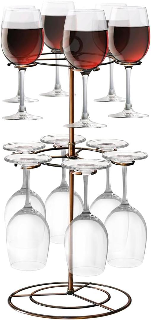 GeLive Champagne Stand Holder for Party, Drink Tree, Wine Glass Tree Flight Server, Tabletop Stemware Rack Hanger Organizer Champagne Tower Stand Cocktail Cup Tree for Wine Tasting Party Bar (Bronze)