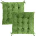 2 Pack Square Seat Cushions - Velvet & Slow-Rebound Foam Chair Pads Chair Pillow Cushion with Anti-Slip Ties for Kitchen, Dining, Office Chairs, Tatami (16"x16", Green)