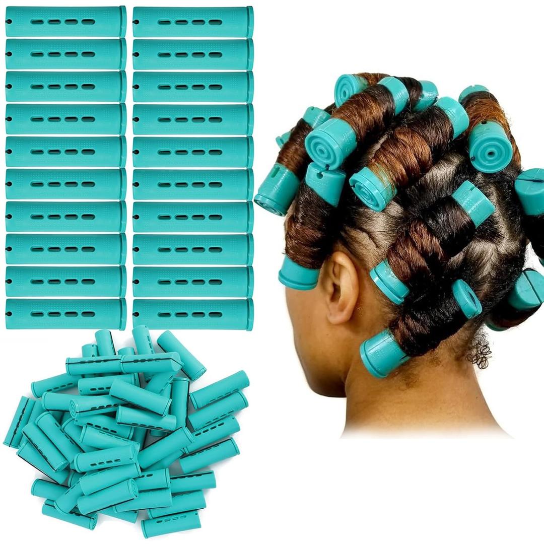 YOROSTAR 20pcs Green Plastic Cold Wave Rods Set for Natural Hair Hair Rollers for Long Short Hair DIY Hairdressing Tools (1 Count (Pack of 20))