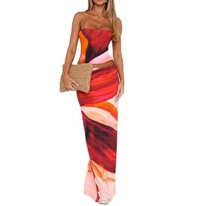 Two Piece Sets for Women Summer, Matching Set Going Out Tube Top Floral Bodycon Maxi Dress 2 Piece Outfits Red Pink S Two Piece Sets for Women Summer, Matching Set Going Out Tube Top Floral Bodycon Maxi Dress 2 Piece Outfits Red Pink S