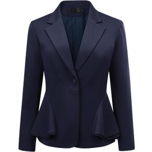 YYNUDA Womens Suit Jacket Casual Long Sleeve Blazer with Ruffle Hem (Small, Navy)
