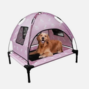 Elevated Covered Dog Bed - 36" x 36" x 30" - Dog Shade Canopy Lounger for Small & Large Dogs (Up to 110 lbs) - Portable & Durable - Cooling, UV & Water Resistant with Mesh Windows - Pastel Pink