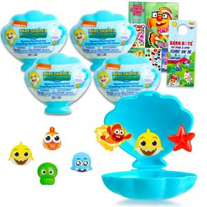 Baby Shark 4 Pack Blind Bag Party Favors - Mini Figures, Stickers & Accessories - Ages 3+