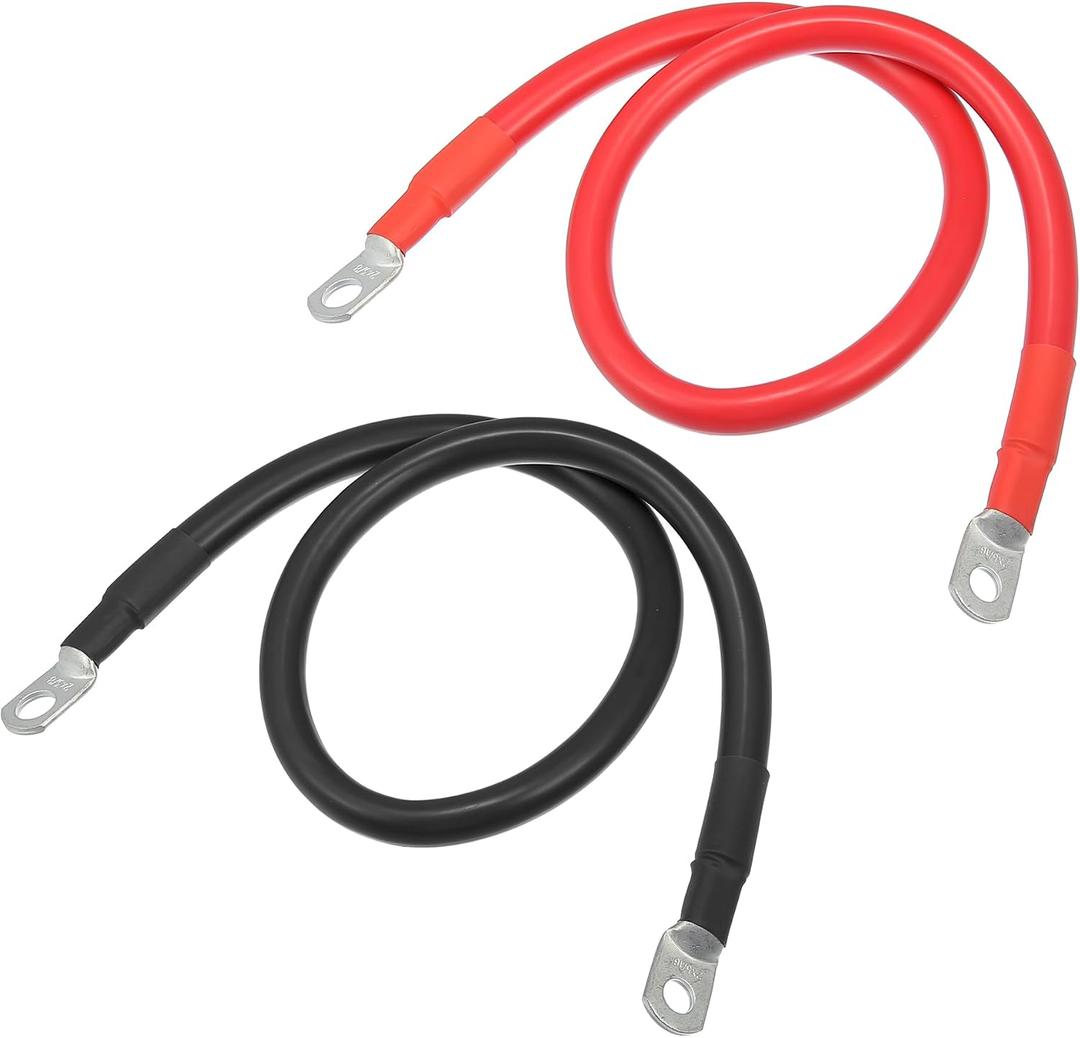 1 Pair Copper Battery Inverter Cables, 2 AWG Gauge 2ft Battery Cable Universal for Car Vehicle RV Solar Application Durable Pure Copper Black Red with 3/8" 5/16" Ring