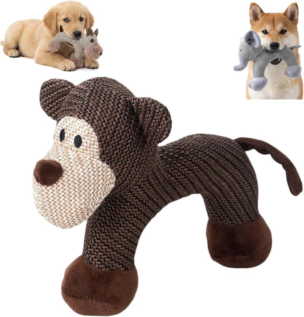 Dog Toys for Aggressive ChewersDurable Linen Squeaky Toys with Built-in Squeaker, Tough Indestructible Plush Stuffed Animals for Small Medium Dogs, Animal Design to Relieve Boredom & Anxiety(Monkey)