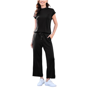 Totatuit Women's 2 Piece Lounge Set Summer Outfits Travel Airport Tracksuit Wide Leg Loungewear, Size L