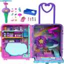 Polly Pocket Dolls, Playset and Travel Toys, 4 Dolls, 1 Vehicle, 25+ Accessories, Resort Roll Away