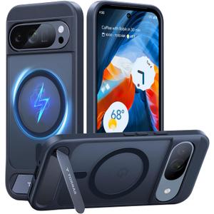 TORRAS Magnetic & Stand for Google Pixel 9 Pro Case/Pixel 9 Case, Fit for MagSafe, 12FT Mil-Grade Drop Protection, Slim Fit for Google Pixel 9/9 Pro Phone Case with Built-in Kickstand, Black (for Google Pixel 9/9 Pro, Black)