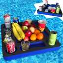 Floating Pool Games Table for Adults - All-in-One Drink Holder & Refreshment Station for Pool, Beach, Hot Tub,Waterproof Cards Included,Summer Party Essentials (Black-Blue, 19 * 19 Inch)
