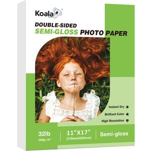 Koala Thin Double Sided Semi-Gloss Photo Paper 11X17 Inch 100 Sheets 32LB for Inkjet and Laser Printer for Menu Flyer Print (11"X17")