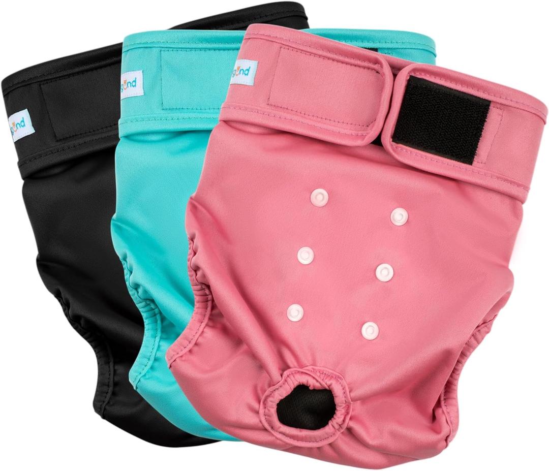 Paw Legend Washable Reusable Female Dog Period Diapers for Heat Doggie Puppy Diapers for Female Dogs (3 Pack, X-Small), Cheerful (Black Lining)