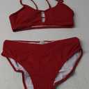 Lilosy Sexy High Waisted Cutout Ribbed V Cut Bikini Set 2 Piece Swimsuit (Large, Red)