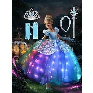Princess Dress Up Clothes, Syncs with Music, App-Control, RGB LED Light Up Princess Dress for Girls with Accessories, Size 120