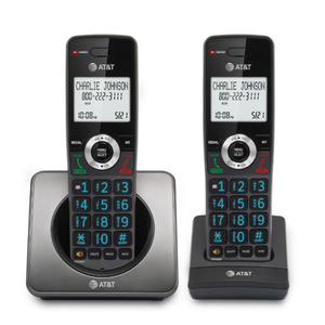 AT&T GL21012 DECT 6.0 2Handset Cordless Phone with Call Block & Caller ID  FullDuplex Handset Speakerphone, 2" White Backlit Display, Lighted Keypad, Graphite & Black