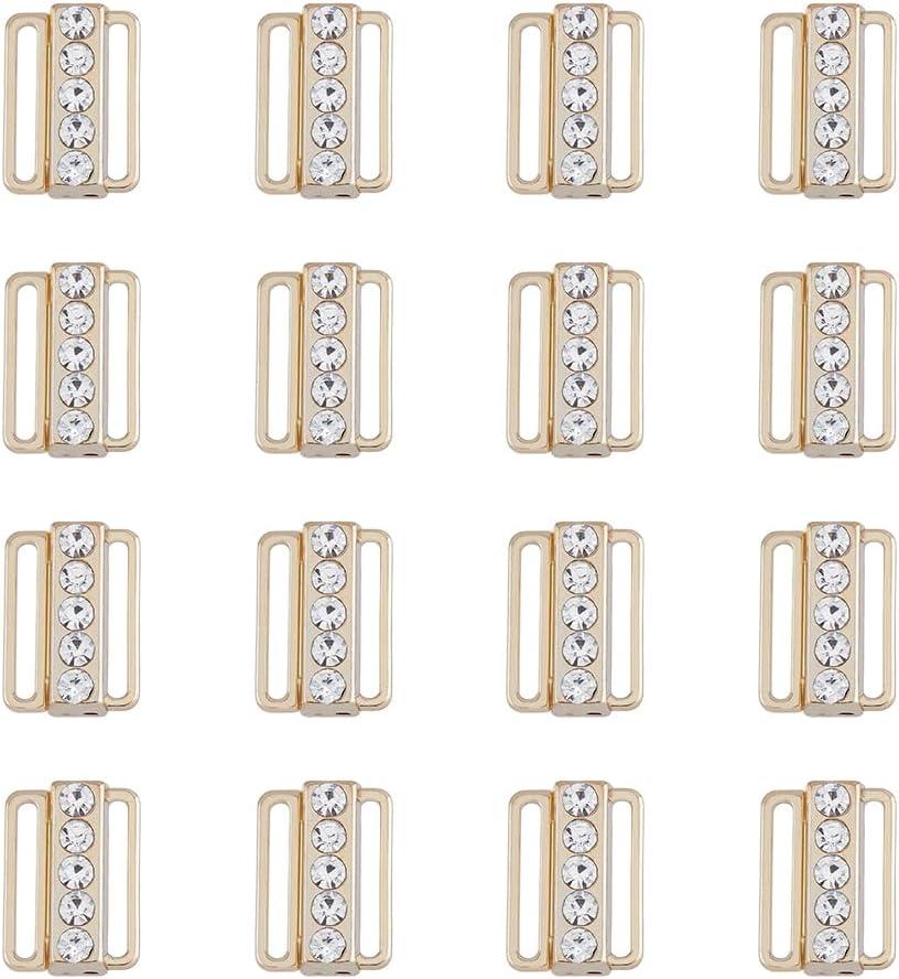SUPERFINDINGS 16 Sets Bra Rhinestone Clasp Bra Buckles Front Closing Bra/Bikini Hook 19x13.5mm Replacement Hook Clasp Part 19x13.5mm Bra Clip Hook for Bramaking Swimsuit Clothes (19mm, Light Gold)