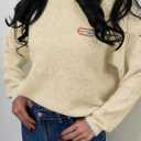 Saodimallsu Womens Sweaters Crew Neck Long Sleeve Knit Contrast Piping Stripe Lightweight Casual Fall Pullover Tops 2025 (Beige)