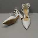 LOOPCHARM Womens Closed Pointed Toe Heels with Bow Low Chunky Block Heel Ankle Strap D'Orsay Pumps Bridal Wedding Dress Shoes, Size 9