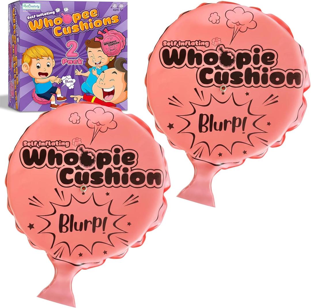 ArtCreativity Self Inflating Whoopie Cushion, 2 Pack, 7 Inch Whoopee Cushions Goodie Bag Stuffers, Classic Prank Toys for Boys and Girls, Party Favors and Gag Gifts for Kids, Whoopie Makes Gas Sounds