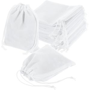 uxcell 20 Pcs Velvet Drawstring Bag, 4 x 5 Inch Jewelry Velvet Pouches Gift Bags for Wedding Party Favor Candy Jewelry Packaging Organizing Storage, White