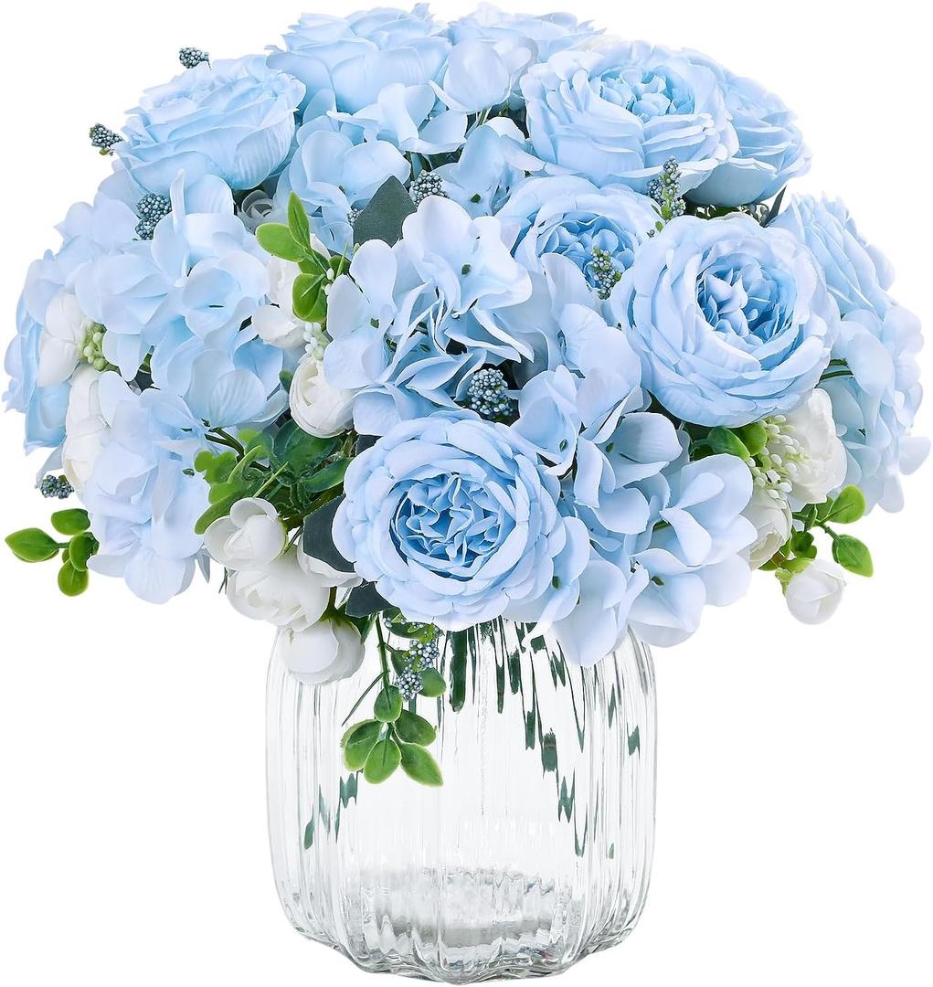 MARTINE MALL 4 Packs Peonies Artificial Flowers, Blue Artificial Peonies, Silk Peonies Flowers Fake Peonies Artificial Flowers Peonies Bouquet for Centerpiece Table Wedding Party Home Decor