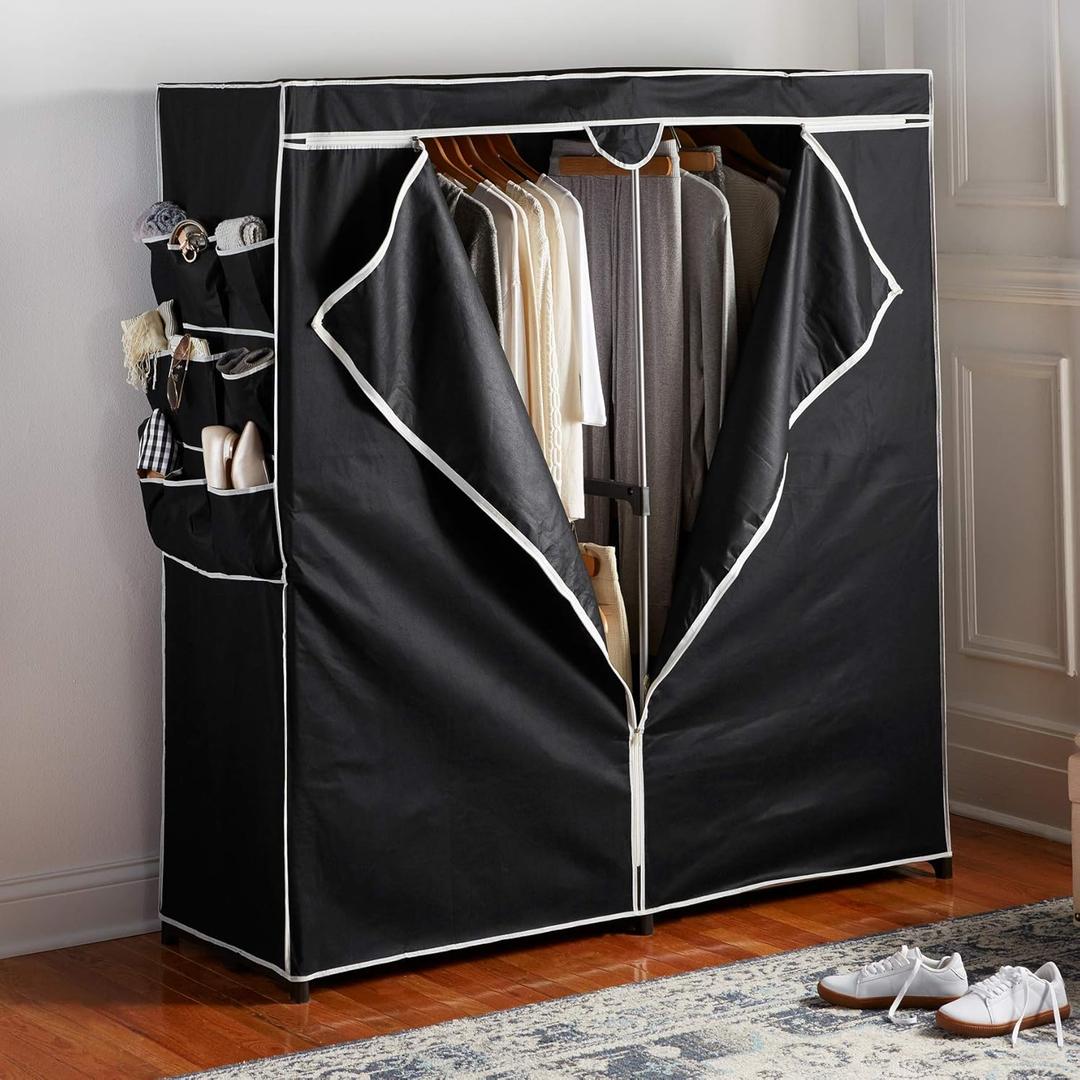 BrylaneHome 60" 2-Door Portable Wardrobe Closet - Black (One Size)