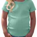 VhicPlevo Toddler Girls' Ribbed T Shirts, Mint Green, 2T (Green)